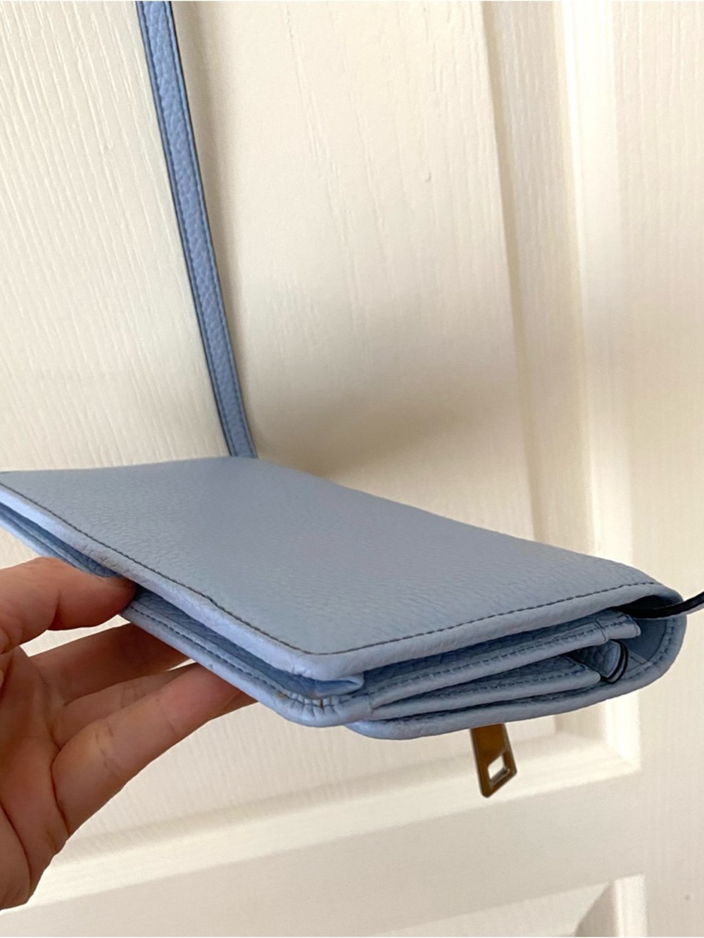 $295 Marc Jacobs Gotham Blue Pebble Leather Adjustable Crossbody Bag Clutch - Picture 11 of 14
